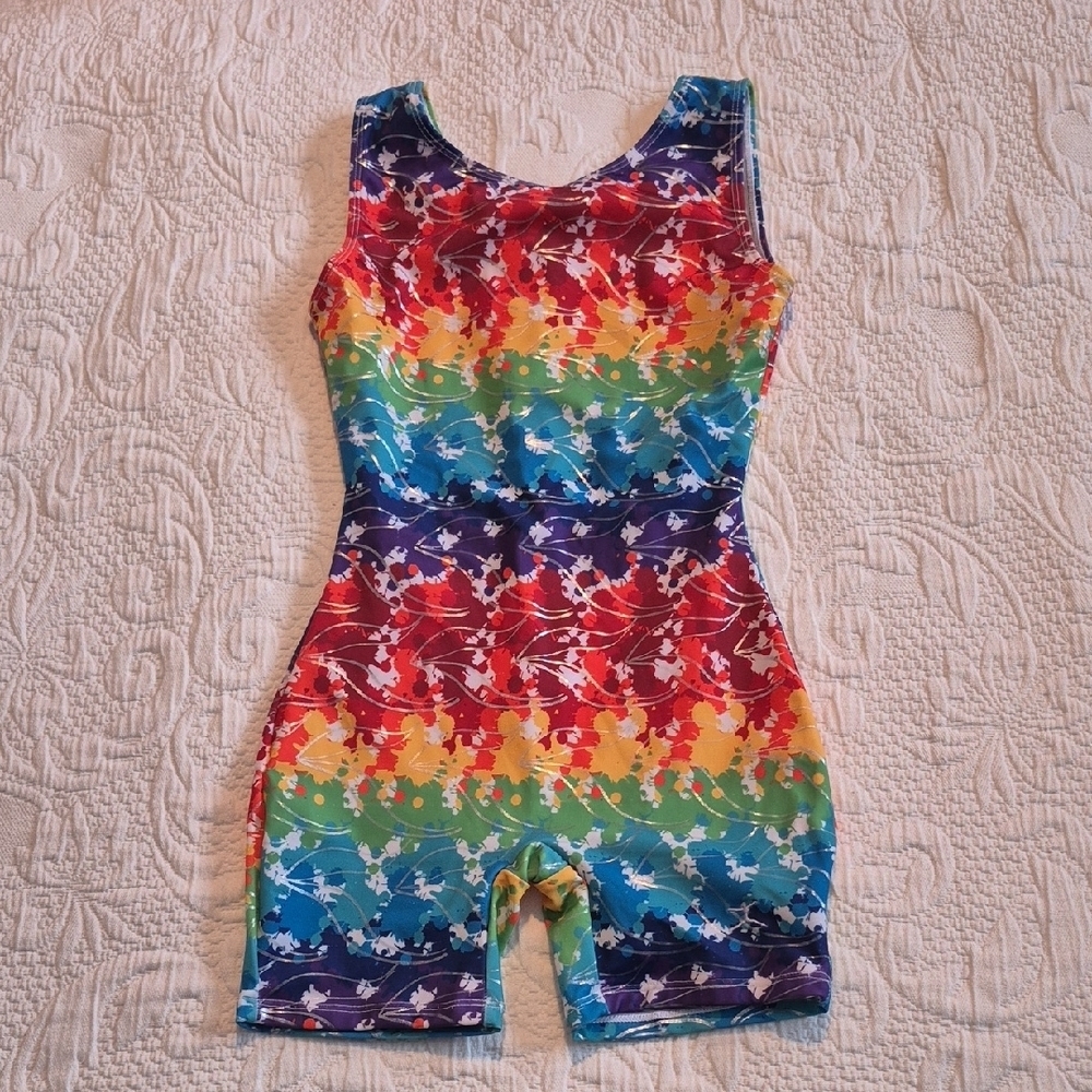 Danskin girls Medium 8/10 multi colored gymnastic or dance leotard VGUC